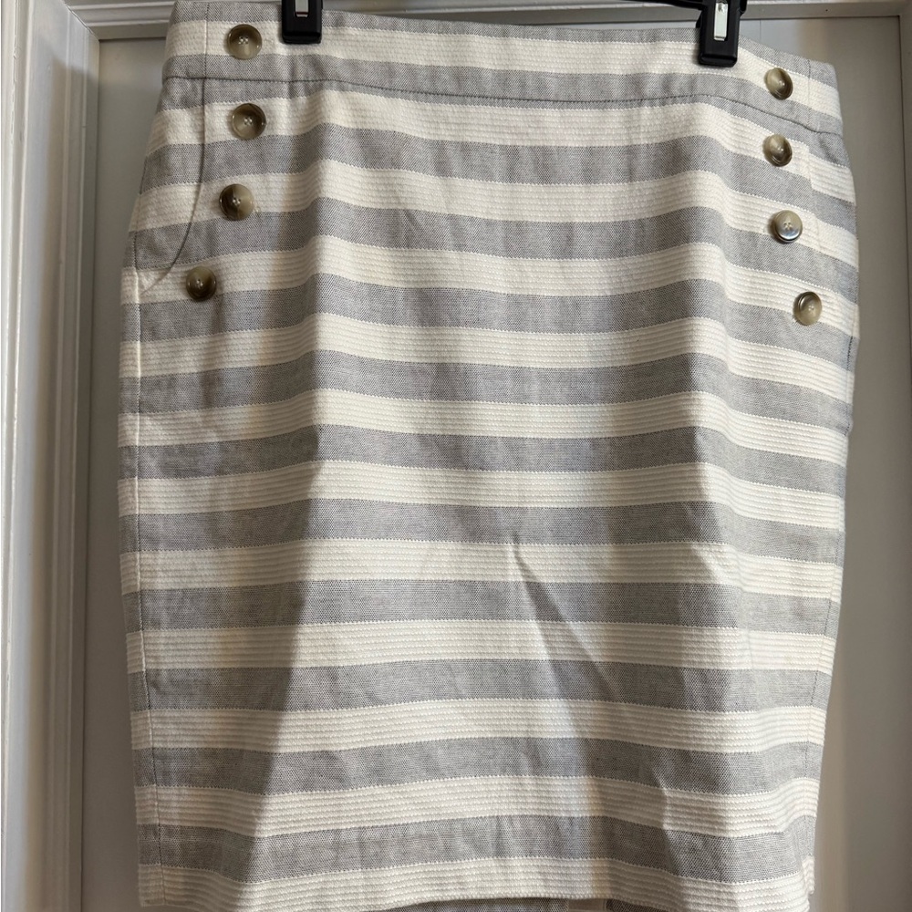 LOFT Gray and White Striped Pencil Skirt